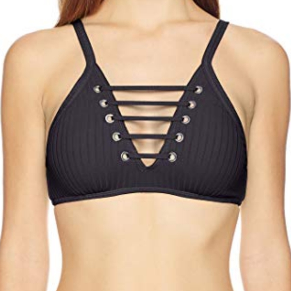 Inka rib lace up high neck tank
